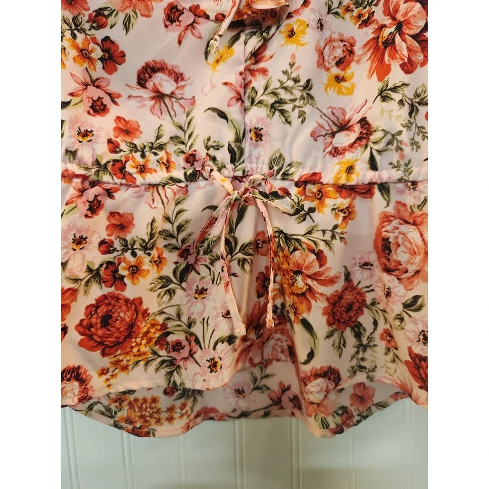 Old Navy Women Blush Floral Ruffle Babydoll  Blouse Size L Fairy Whimsical Flowy